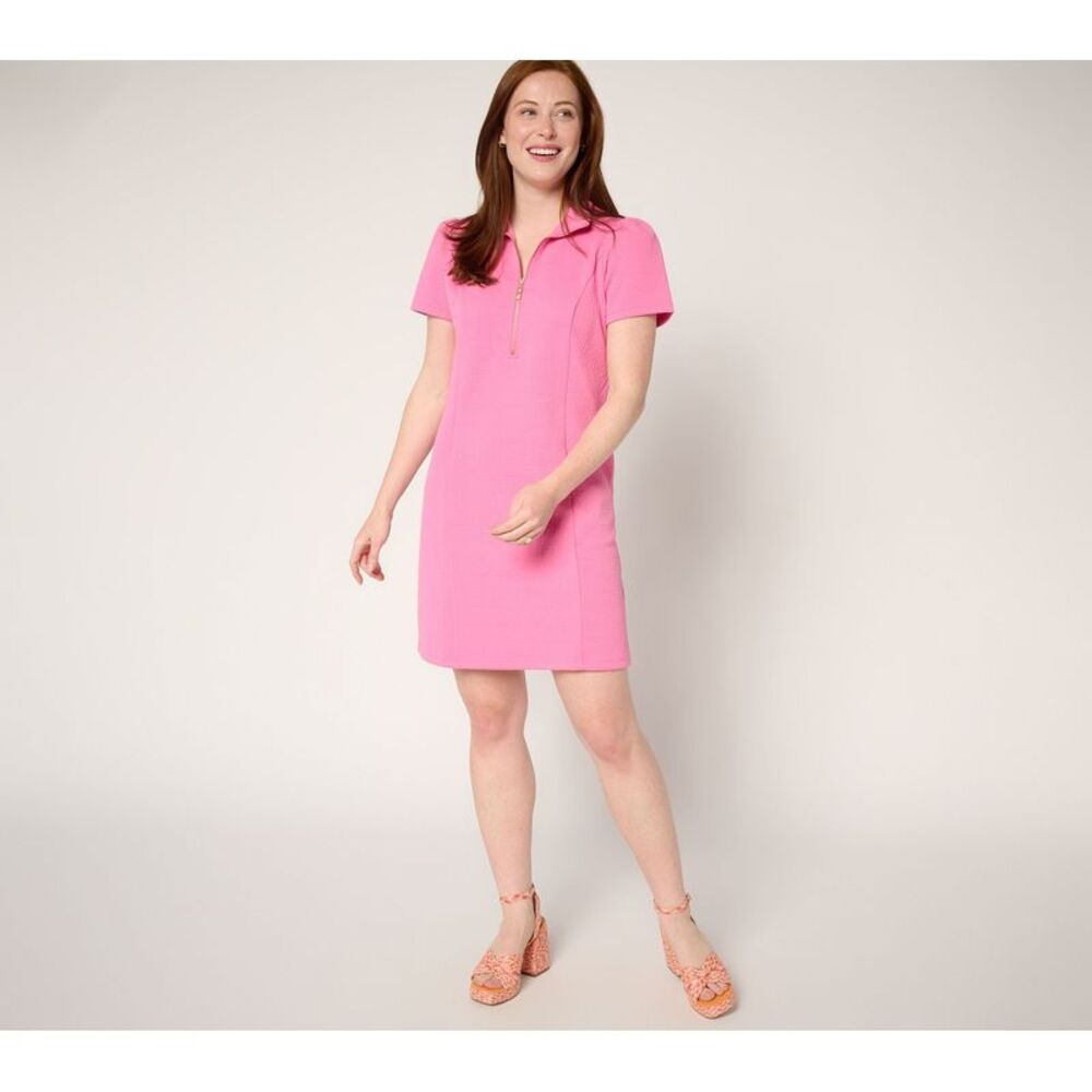 Belle by Kim Gravel Women's Petite Dress PL Goldt Zip Textured Knit Pink A686162